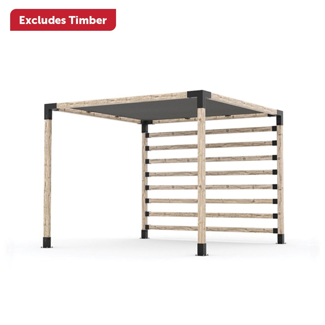 Toja Grid 3.05 x 3.05 Pergola Kit with Post Wall & Shade Sail